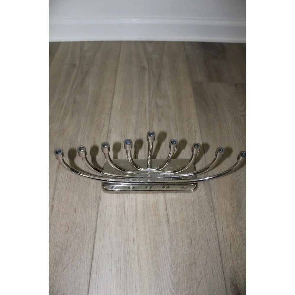Crate & Barrel Modern Nickel Menorah 495-816 Silver Hanukkah Candelabra 13.5in